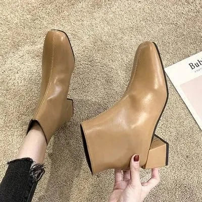 Fashion Winter Short Boots Comfortable Square Toe Shoes Plush Warm Zipper Square Heels Lady Shoes e Ankle Boots For Women