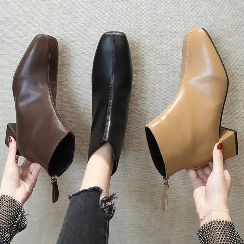 Fashion Winter Short Boots Comfortable Square Toe Shoes Plush Warm Zipper Square Heels Lady Shoes e Ankle Boots For Women