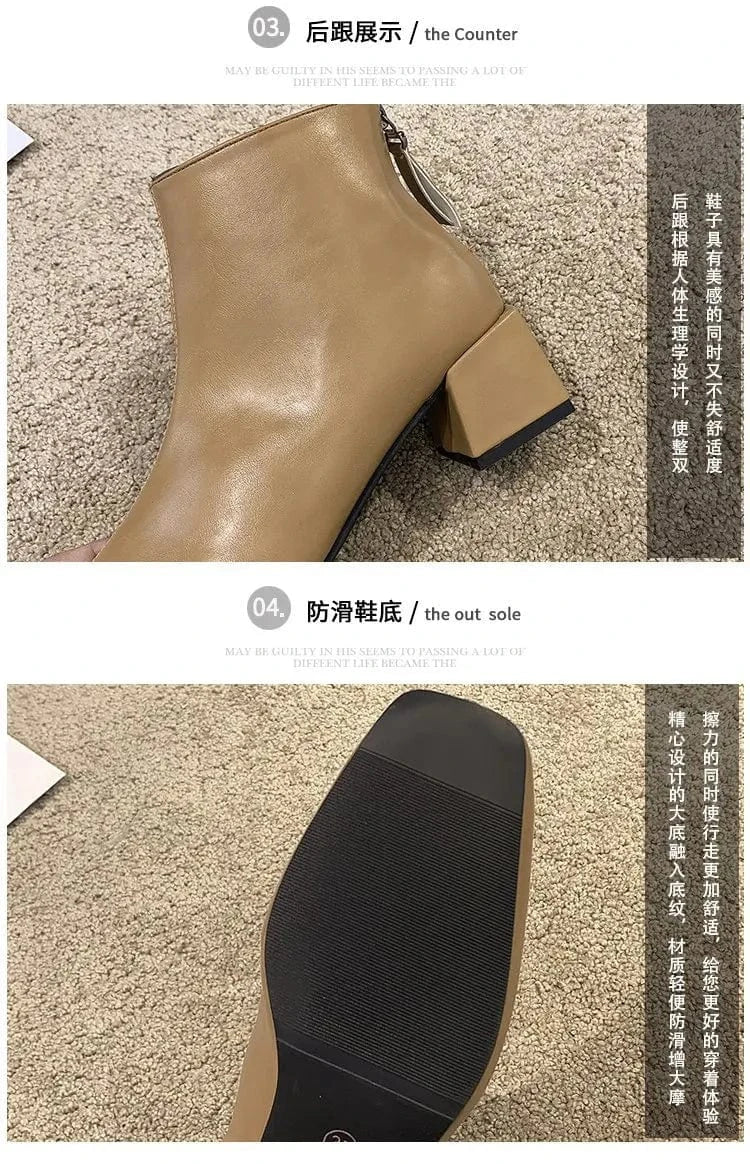 Fashion Winter Short Boots Comfortable Square Toe Shoes Plush Warm Zipper Square Heels Lady Shoes e Ankle Boots For Women