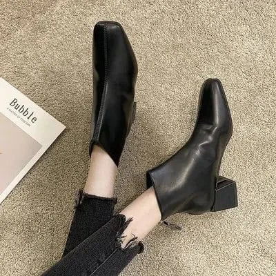 Fashion Winter Short Boots Comfortable Square Toe Shoes Plush Warm Zipper Square Heels Lady Shoes e Ankle Boots For Women