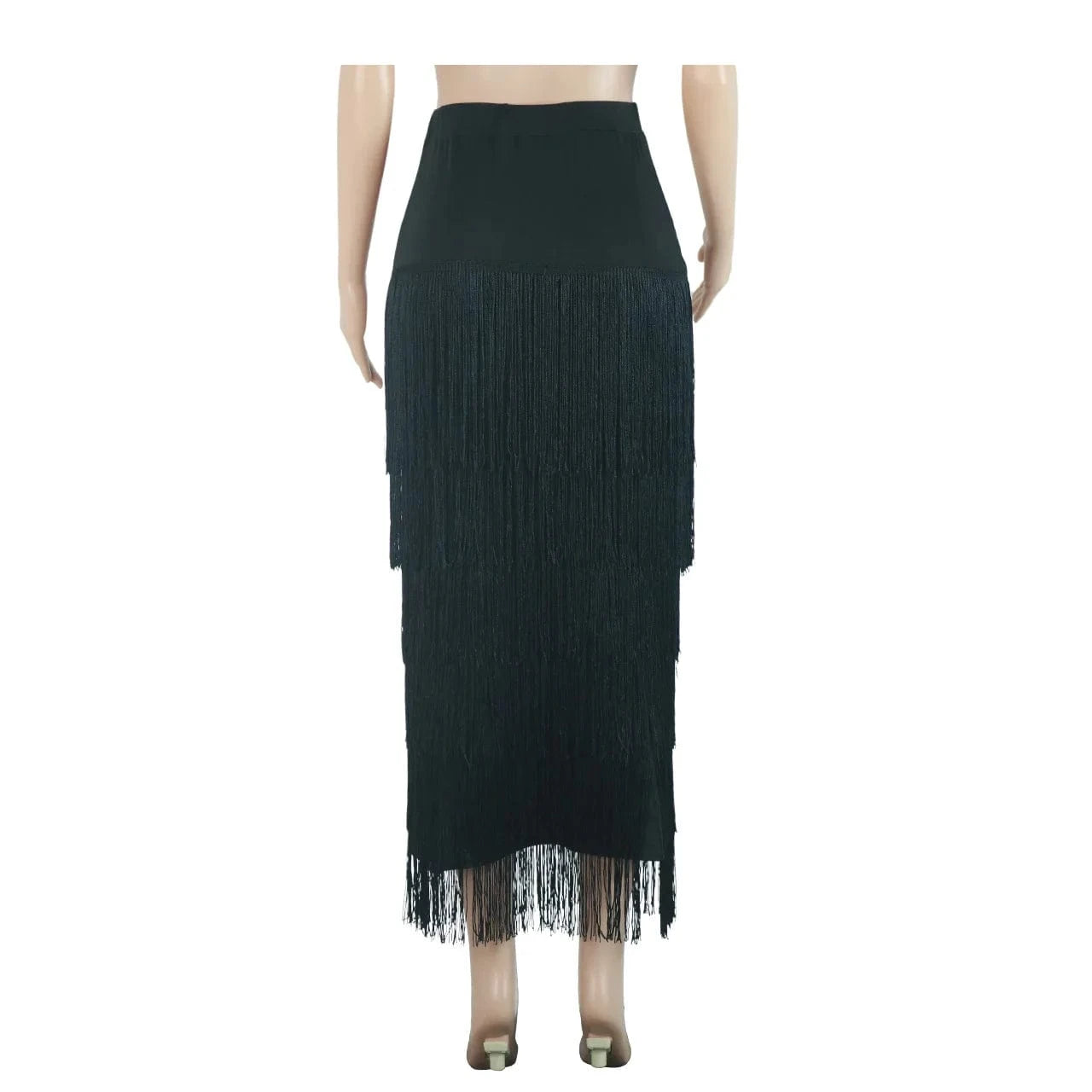 Fashion Winter Tassel Sexy Ladies Maxi Pencil Skirt Fringe Black High Waist Long Elegant Women's Skirts