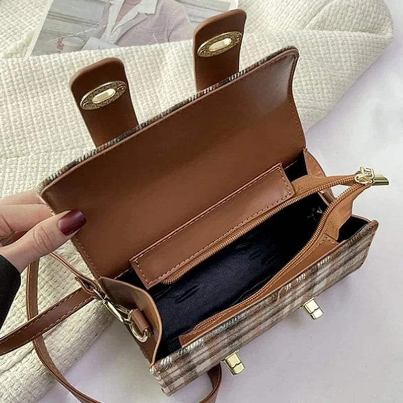 Fashion Women Boston Bags Retro Plaid Handbags And Purse Totes PU Leather Shoulder Crossbody Bag Casual Messenger Bags