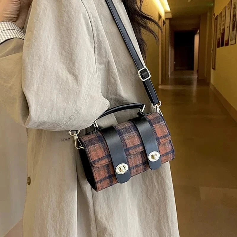 Fashion Women Boston Bags Retro Plaid Handbags And Purse Totes PU Leather Shoulder Crossbody Bag Casual Messenger Bags