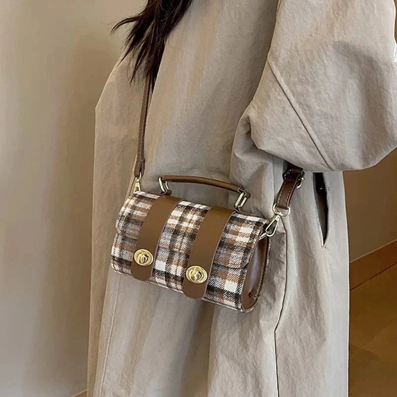 Fashion Women Boston Bags Retro Plaid Handbags And Purse Totes PU Leather Shoulder Crossbody Bag Casual Messenger Bags