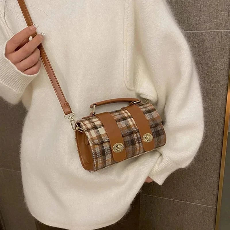 Fashion Women Boston Bags Retro Plaid Handbags And Purse Totes PU Leather Shoulder Crossbody Bag Casual Messenger Bags