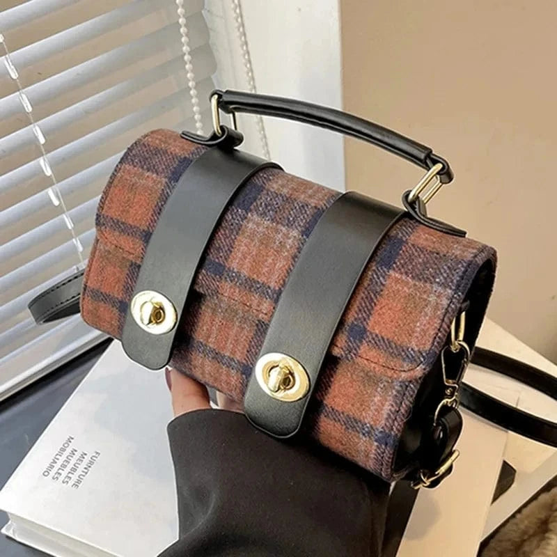 Fashion Women Boston Bags Retro Plaid Handbags And Purse Totes PU Leather Shoulder Crossbody Bag Casual Messenger Bags