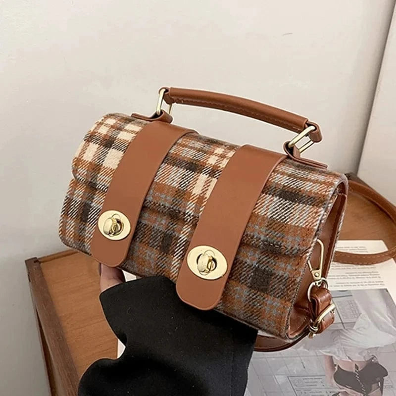 Fashion Women Boston Bags Retro Plaid Handbags And Purse Totes PU Leather Shoulder Crossbody Bag Casual Messenger Bags