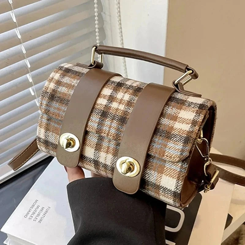 Fashion Women Boston Bags Retro Plaid Handbags And Purse Totes PU Leather Shoulder Crossbody Bag Casual Messenger Bags
