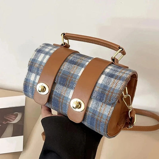Fashion Women Boston Bags Retro Plaid Handbags And Purse Totes PU Leather Shoulder  Crossbody Bag Casual Messenger Bags