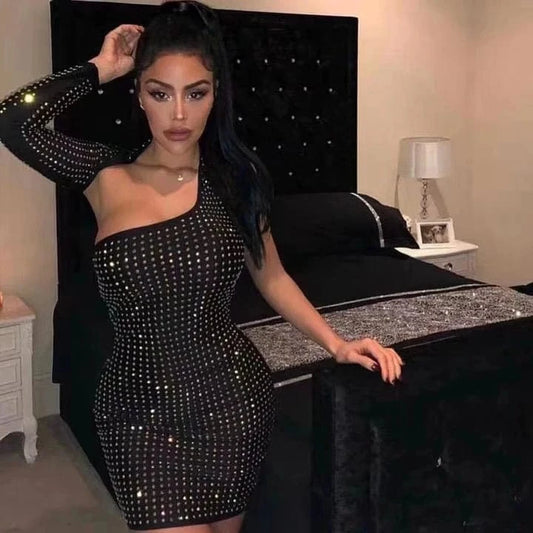 Fashion Women Celebrity Evening Party Long Sleeve Bling Shinny Bodycon Dress