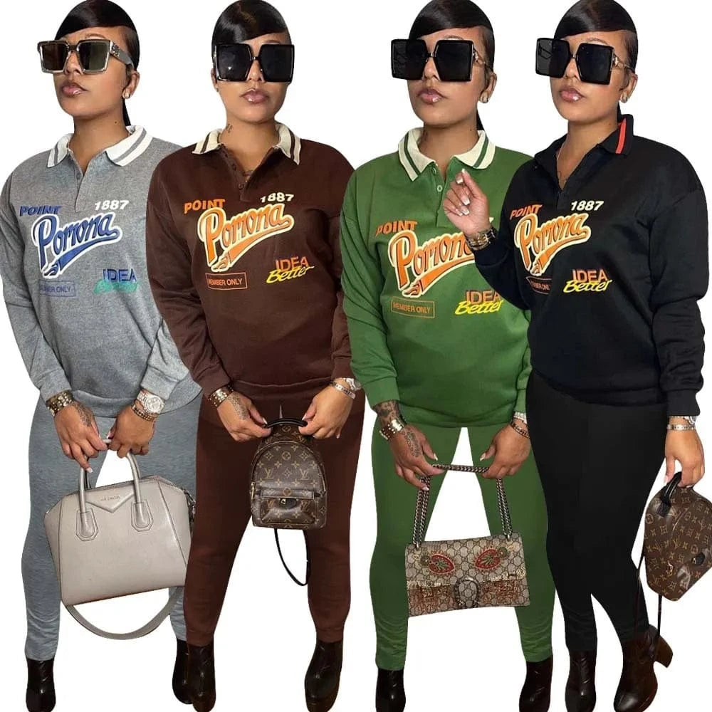 Fashion Women Clothes 2 Piece Jogger Sets Winter Sweatshirt Print Hoodie Jogging Sets Cotton Polyester Polo Sweat Suits