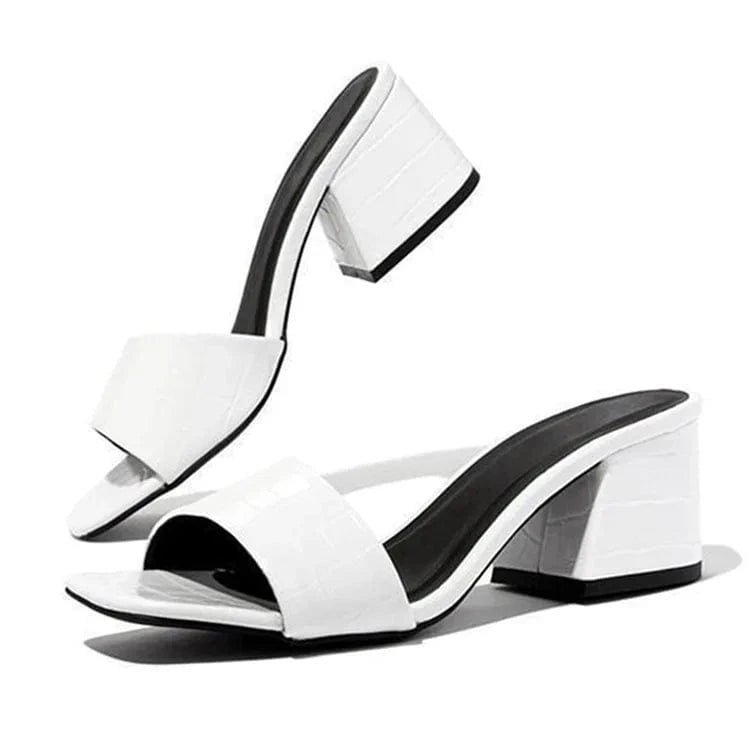 Fashion Women Pumps Slippers Slides Summer Shoes Low Price High Heel Sandals Ladies Square Toe Female PC PVC PU Customized Size