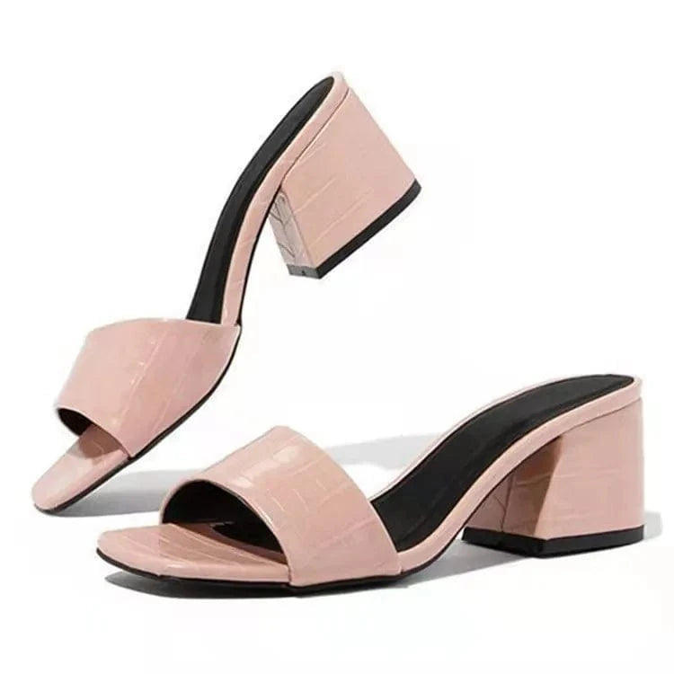 Fashion Women Pumps Slippers Slides Summer Shoes Low Price High Heel Sandals Ladies Square Toe Female PC PVC PU Customized Size