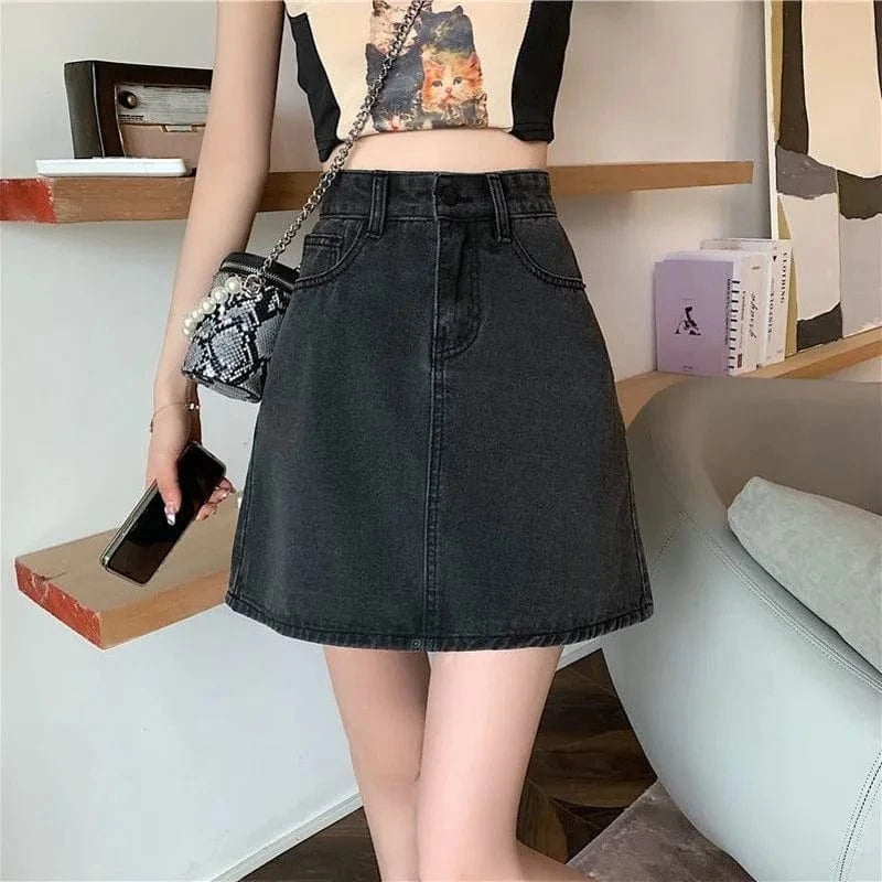 Fashion women zipper denim mini skirt summer high waist A-line female blue jeans casual Korean high quality mujer jeans skirt