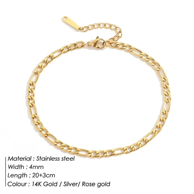 Fashion / YF32825-14K Gold-20+3CM eManco 14k Gold plated stainless steel Figaro Leg Chain Anklet Bracelet Summer Foot Jewelry for Women Girls