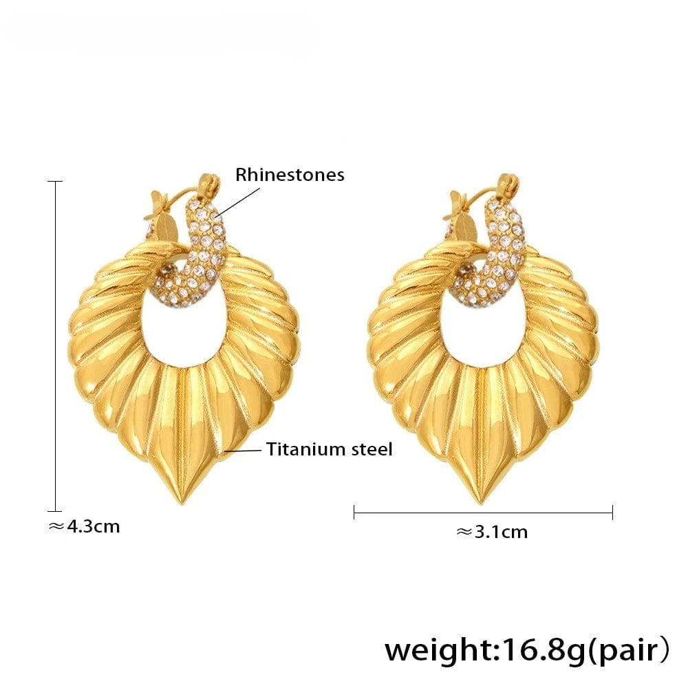 Fashion / YF6022-earrings-gold with zircon Stainless Steel Waterproof Jewelry Set Leather Rope Chain Roman Pattern Geometric Pendant Necklace Zircon Earrings YF6022