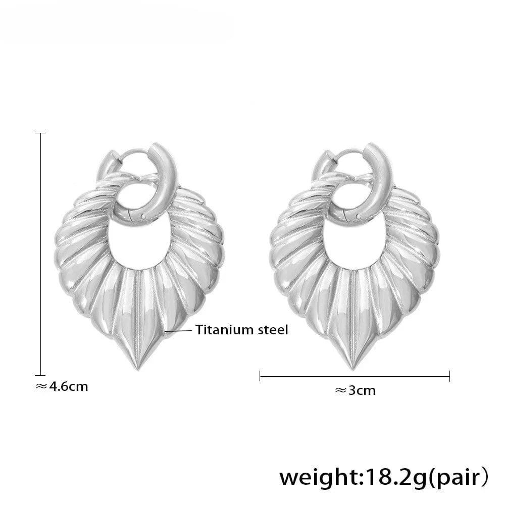 Fashion / YF6022-earrings-silver Stainless Steel Waterproof Jewelry Set Leather Rope Chain Roman Pattern Geometric Pendant Necklace Zircon Earrings YF6022