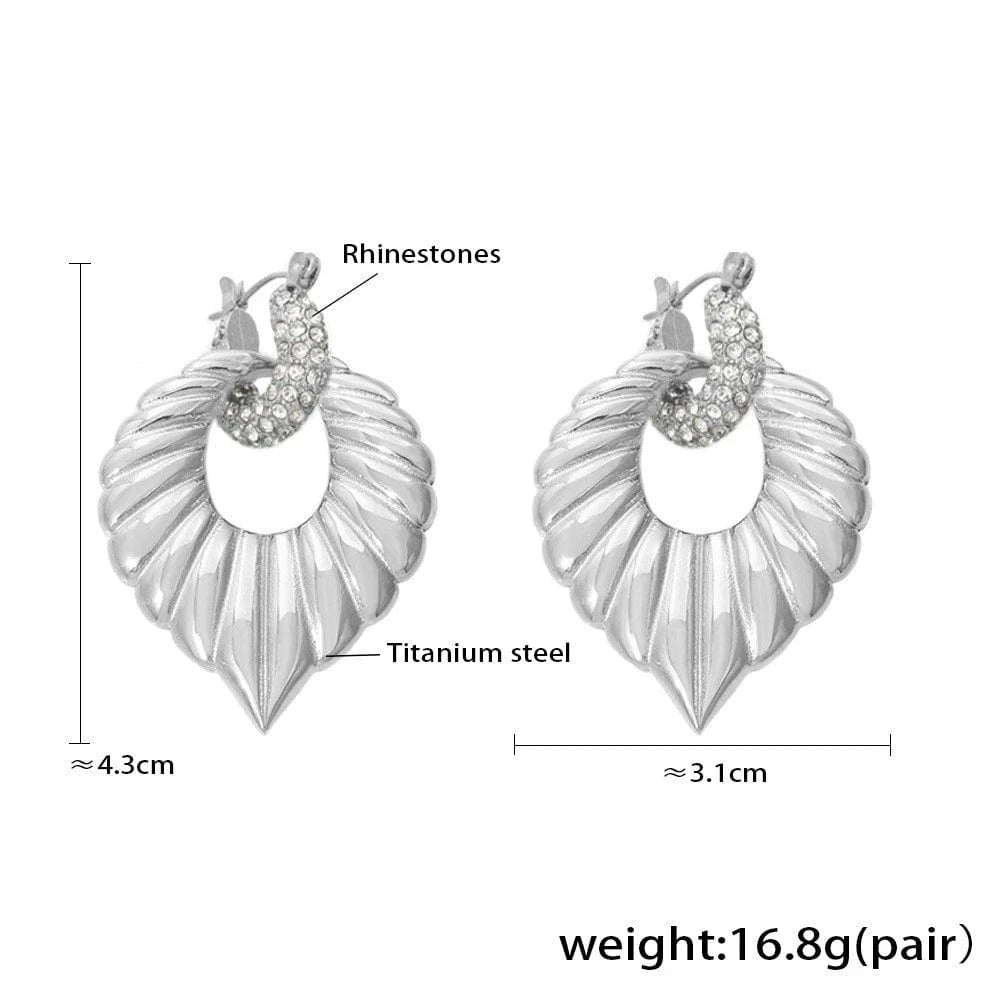 Fashion / YF6022-earrings-silver with zircon Stainless Steel Waterproof Jewelry Set Leather Rope Chain Roman Pattern Geometric Pendant Necklace Zircon Earrings YF6022