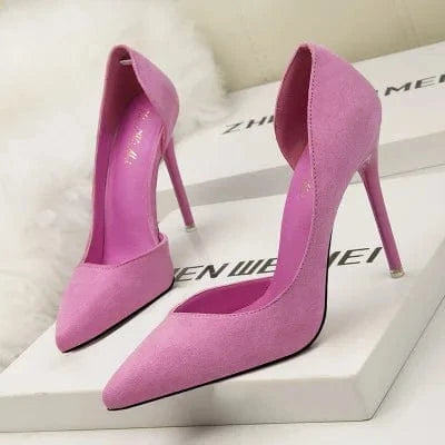 Fashionable and simple stiletto high-heeled suede shallow mouth pointed side sexy hollow women's single shoes