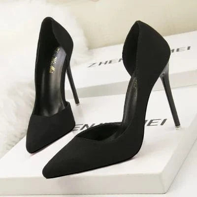 Fashionable and simple stiletto high-heeled suede shallow mouth pointed side sexy hollow women's single shoes