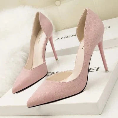 Fashionable and simple stiletto high-heeled suede shallow mouth pointed side sexy hollow women's single shoes