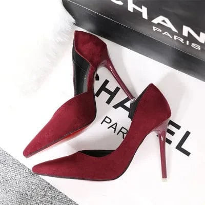 Fashionable and simple stiletto high-heeled suede shallow mouth pointed side sexy hollow women's single shoes