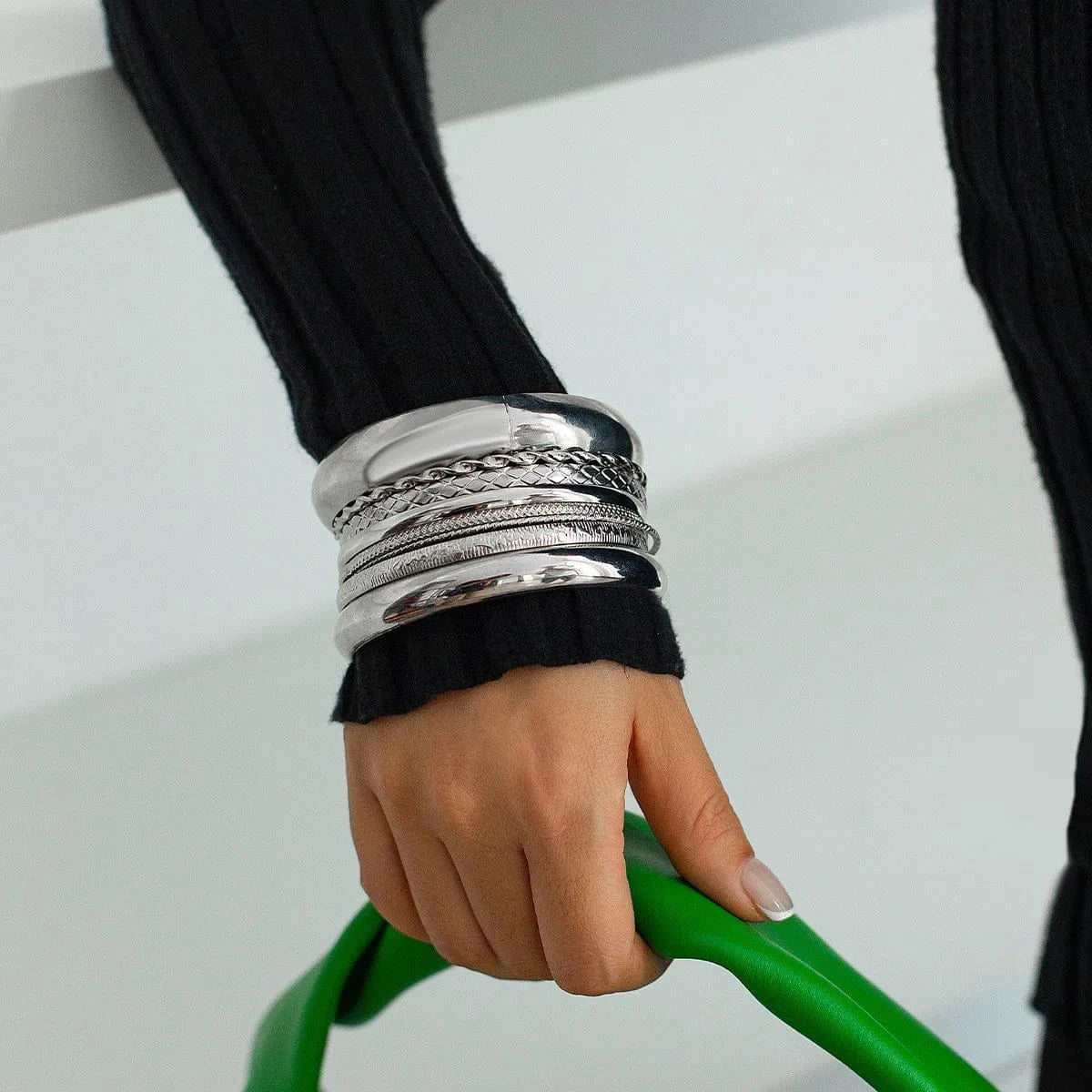FASHIONABLE BANGLE / 6cm / 8 2024 New Arrival Fashion Cheap Wholesale stacked metal wide bracelets with simple personalized round punk women bracelet sets