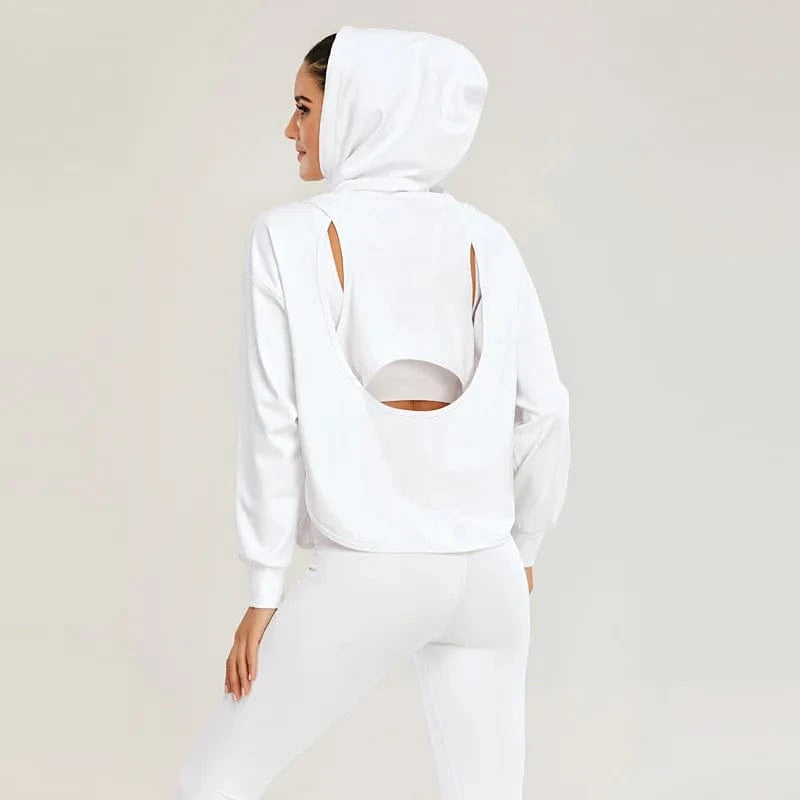 Fashionable Casual Sport Long Sleeve Hollow out Back Hoodie Two Piece Sets Women Stylish Yoga Gym Leggings Leisure Suit