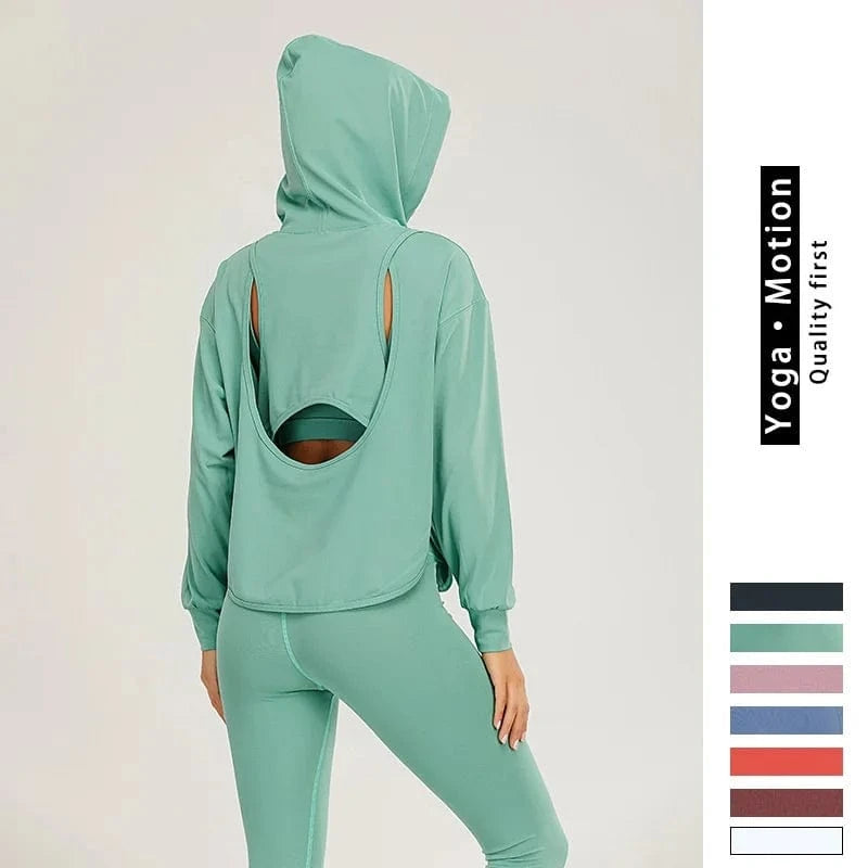Fashionable Casual Sport Long Sleeve Hollow out Back Hoodie Two Piece Sets Women Stylish Yoga Gym Leggings Leisure Suit