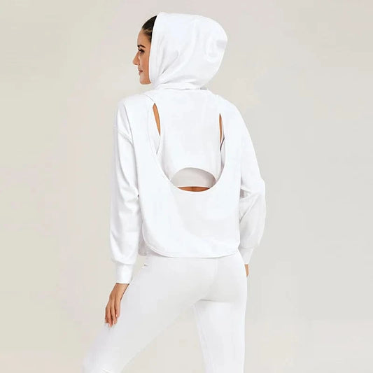 Fashionable Casual Sport Long Sleeve Hollow out Back Hoodie Two Piece Sets Women Stylish Yoga Gym Leggings Leisure Suit