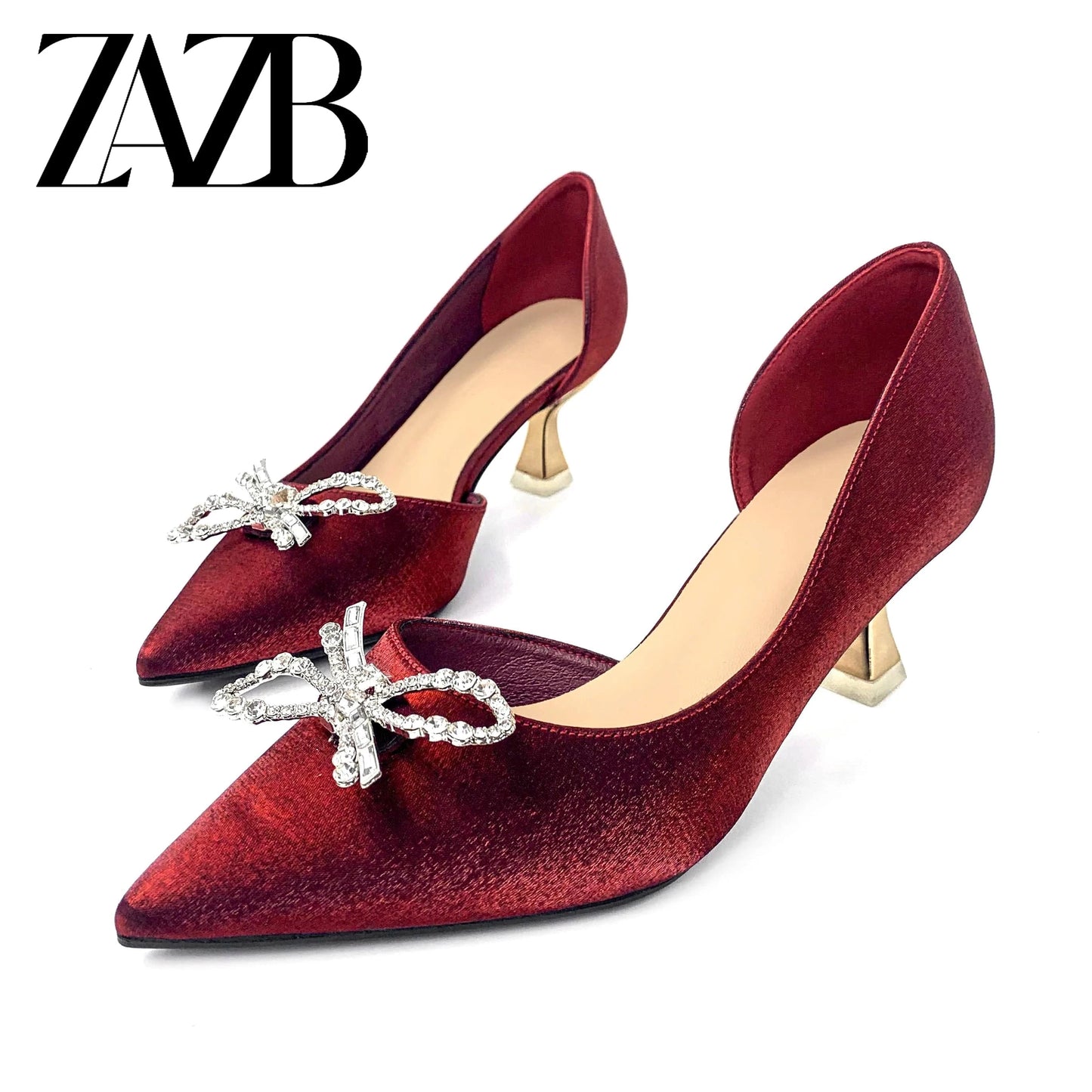 Fashionable delicate sweet bow high heels thin heels shallow mouth pointed side hollow out single shoes