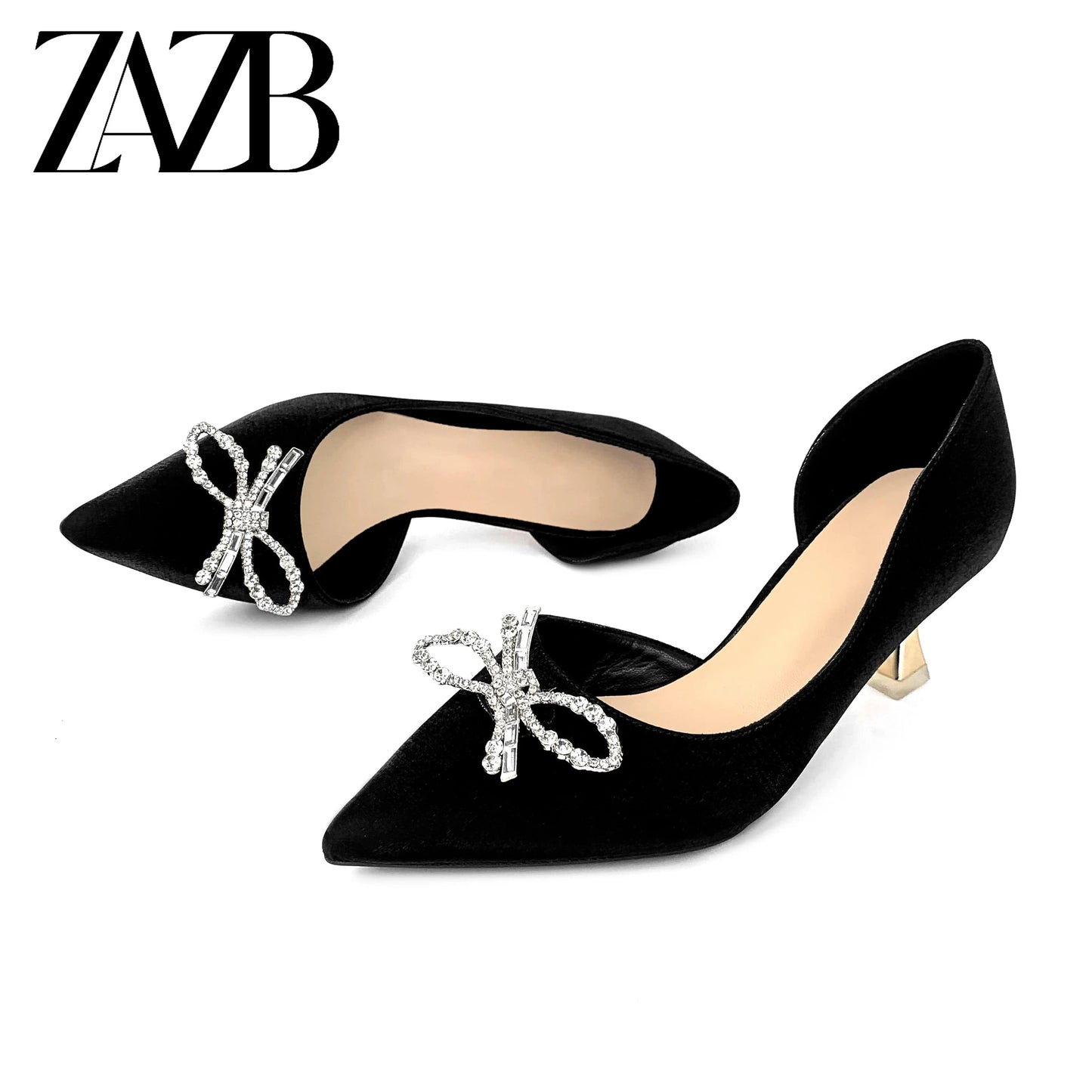 Fashionable delicate sweet bow high heels thin heels shallow mouth pointed side hollow out single shoes