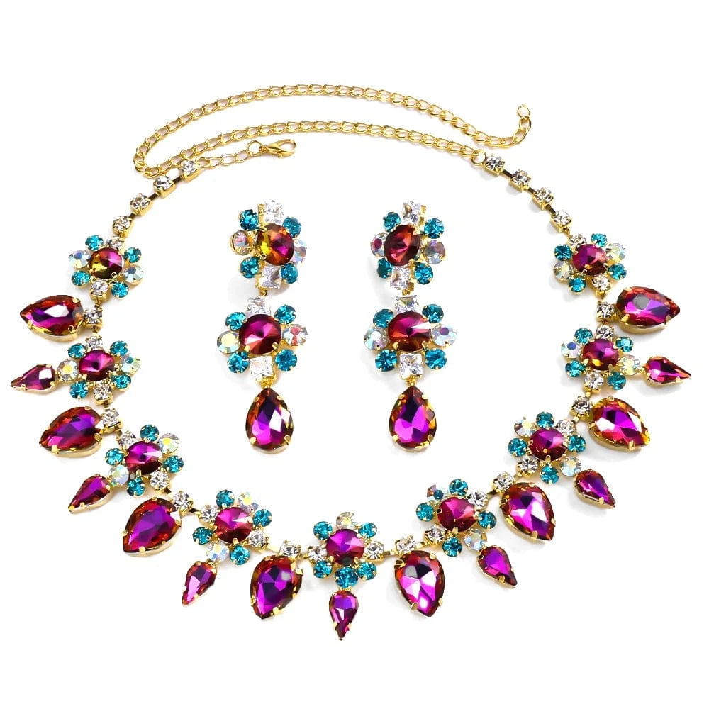 Fashionable / Jewelry set High Quality Colorful Flower Rhinestone Jewelry Set For Women Bridal Necklace and Earring Sets Wedding Jewelry Accessories