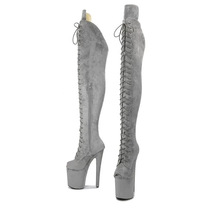 faux suede Thigh high fetish Exotic stripper pole heels platform dancer boots 20 cm 8" women high heel sexy over knee boots