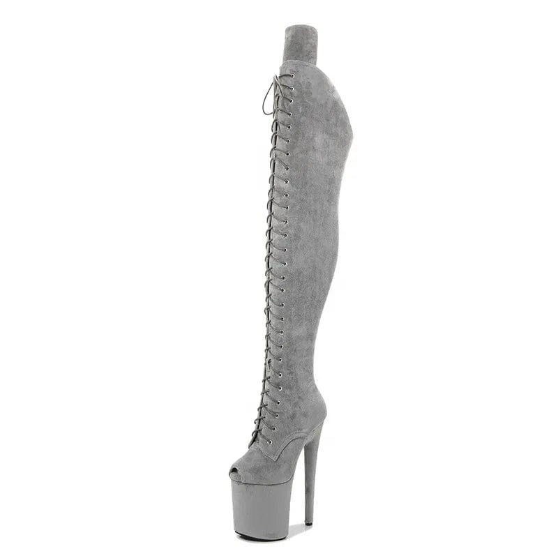 faux suede Thigh high fetish Exotic stripper pole heels platform dancer boots 20 cm 8" women high heel sexy over knee boots