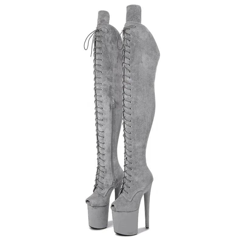 faux suede Thigh high fetish Exotic stripper pole heels platform dancer boots 20 cm 8" women high heel sexy over knee boots
