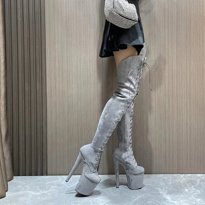faux suede Thigh high fetish Exotic stripper pole heels platform dancer boots 20 cm 8" women high heel sexy over knee boots