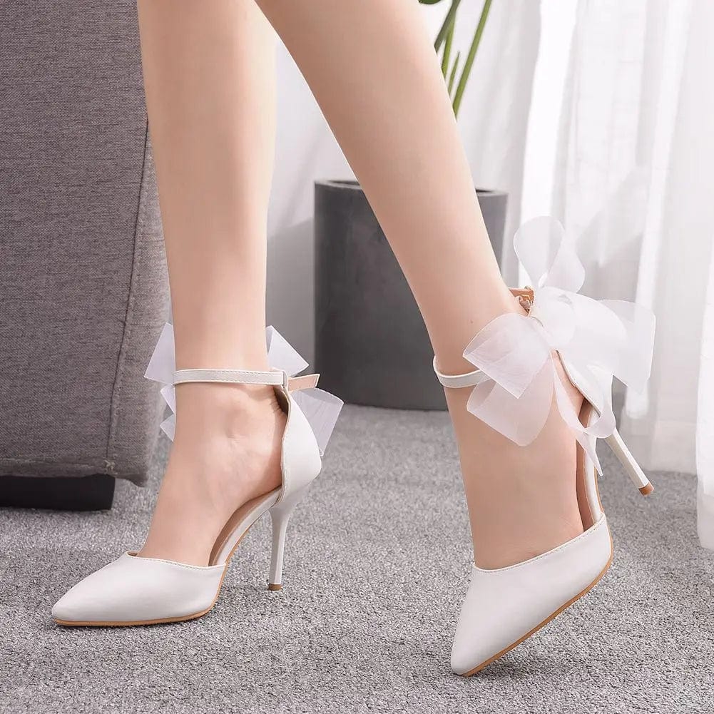 Female Ankle Strap Lace Bow High Heels Shoes Sandals for Women Ladies Bride Wedding Heeled Sandals