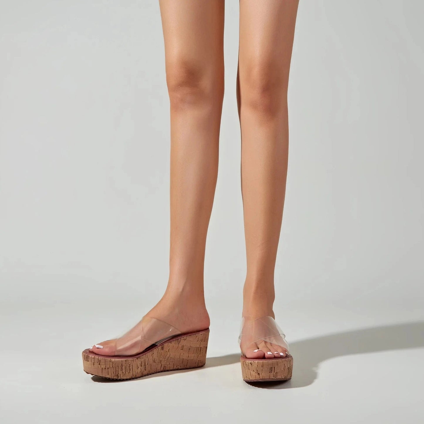 Female New Transparent Cross-tie Block Heels Sandals Summer Outside Women Slippers Wedges Sandals