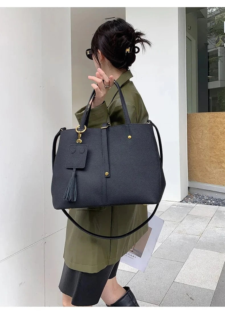 Female Soft Natural Cowhide Handbags Women Cow Genuine Leather Shoulder Bag Ladies Fashion Designer Luxury Retro Crossbody Bags