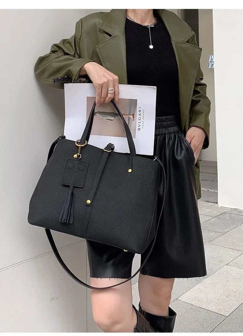 Female Soft Natural Cowhide Handbags Women Cow Genuine Leather Shoulder Bag Ladies Fashion Designer Luxury Retro Crossbody Bags