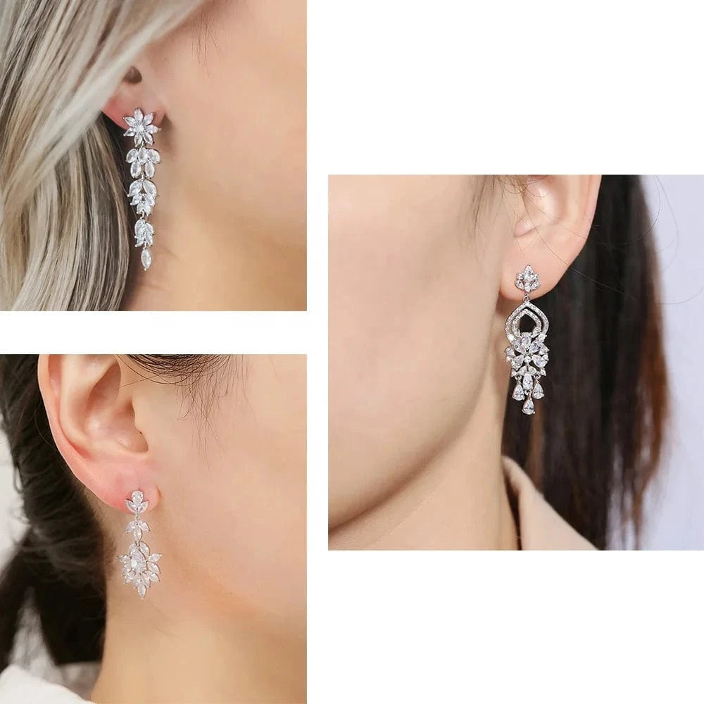 fine design exquisite cubic zirconia bridal statement long drop earrings women gold plated diamond earrings jewelry