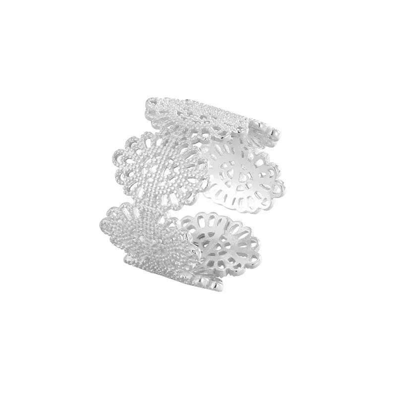fine jewelry 925 silver rings jewelry for women 925 sterling silver 18K gold plated lace wide face rings open adjustable ring