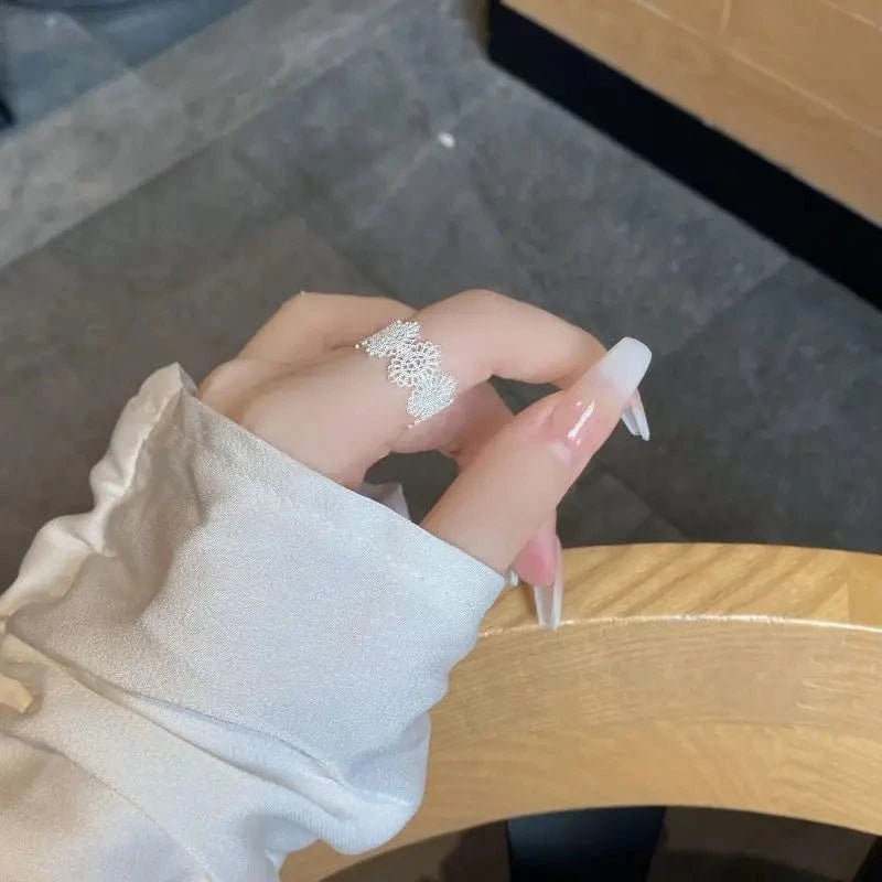 fine jewelry 925 silver rings jewelry for women 925 sterling silver 18K gold plated lace wide face rings open adjustable ring