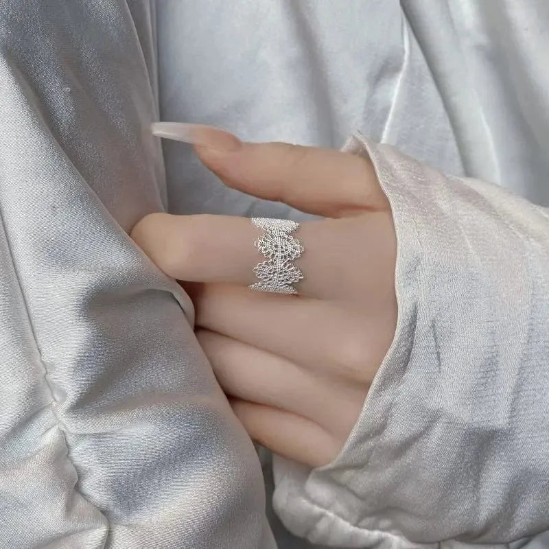 fine jewelry 925 silver rings jewelry for women 925 sterling silver 18K gold plated lace wide face rings open adjustable ring