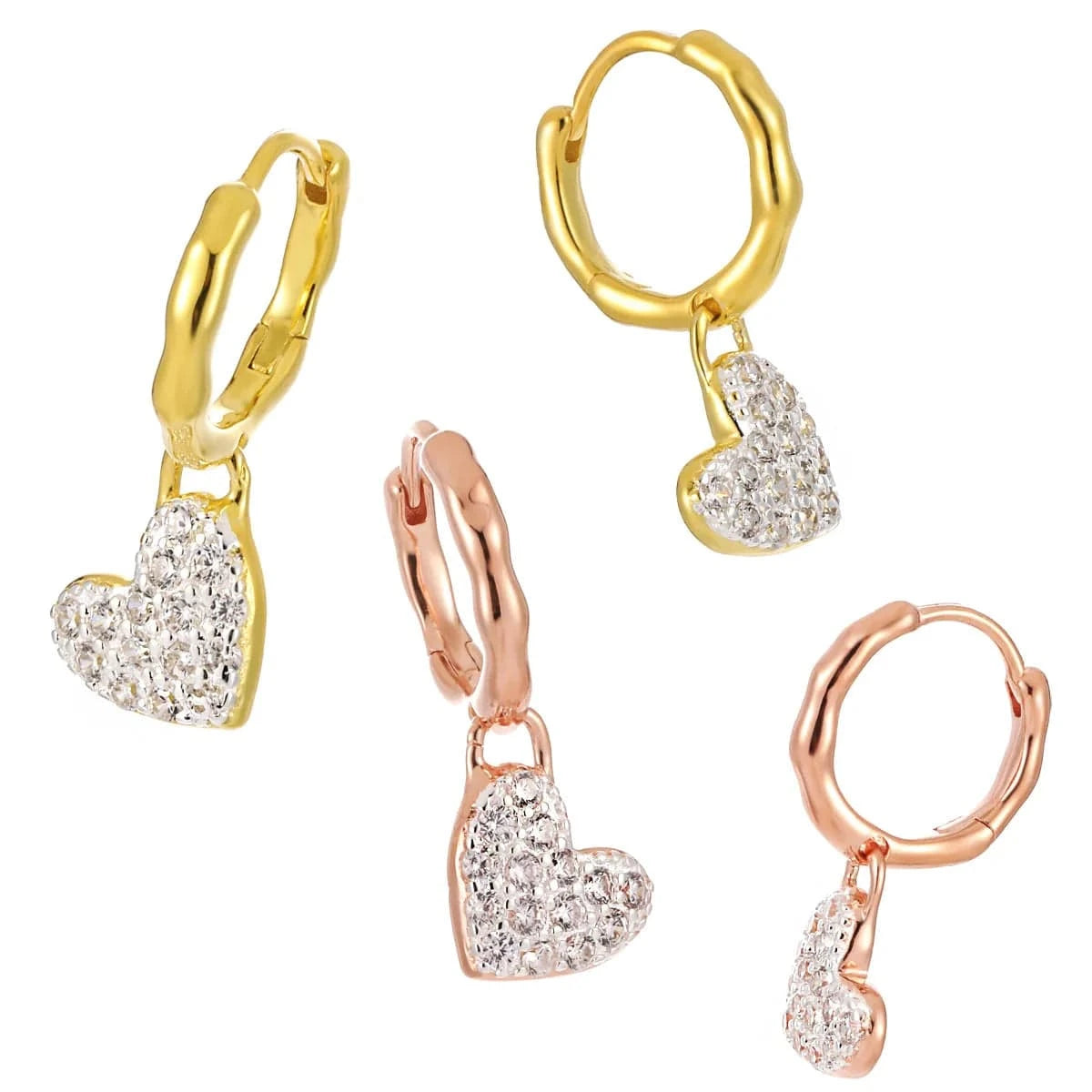Fine jewelry 925 sterling silver heart diamond drop earrings 18K gold plated 925 silver hoop earring jewelry for women wholesale