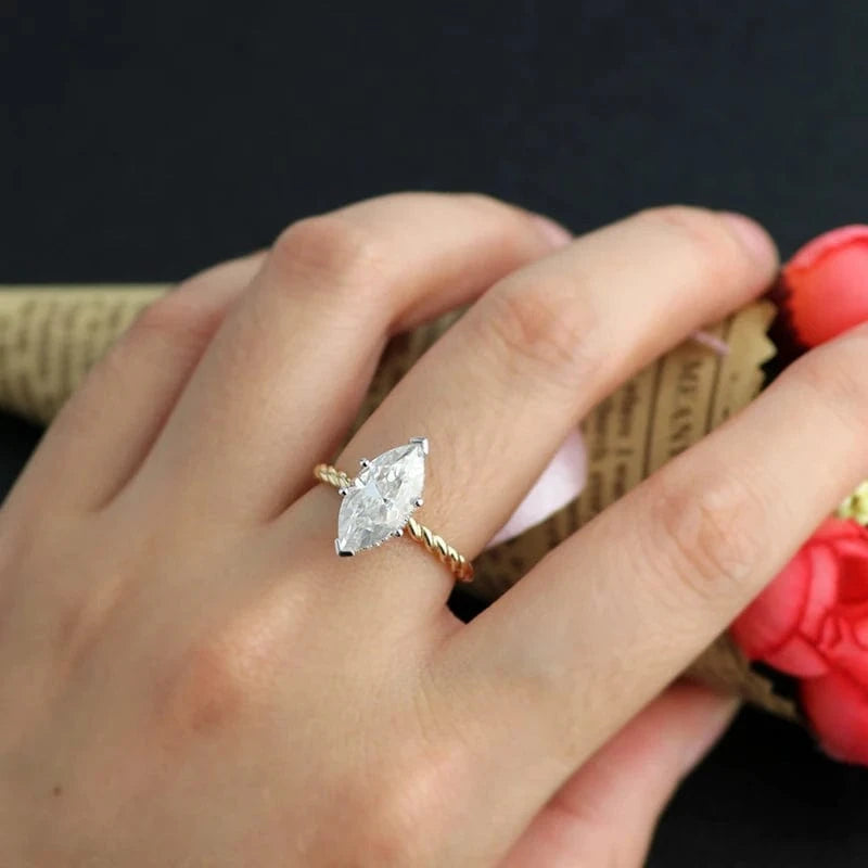 fine jewelry solid 10K 14K 18K yellow gold prong setting 7*14mm 3ct marquise cut solitaire moissanite as engagement wedding ring Etsy Bestseller 2024