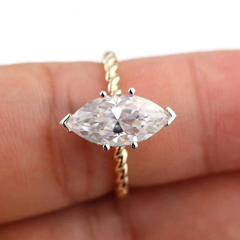 fine jewelry solid 10K 14K 18K yellow gold prong setting 7*14mm 3ct marquise cut solitaire moissanite as engagement wedding ring Etsy Bestseller 2024