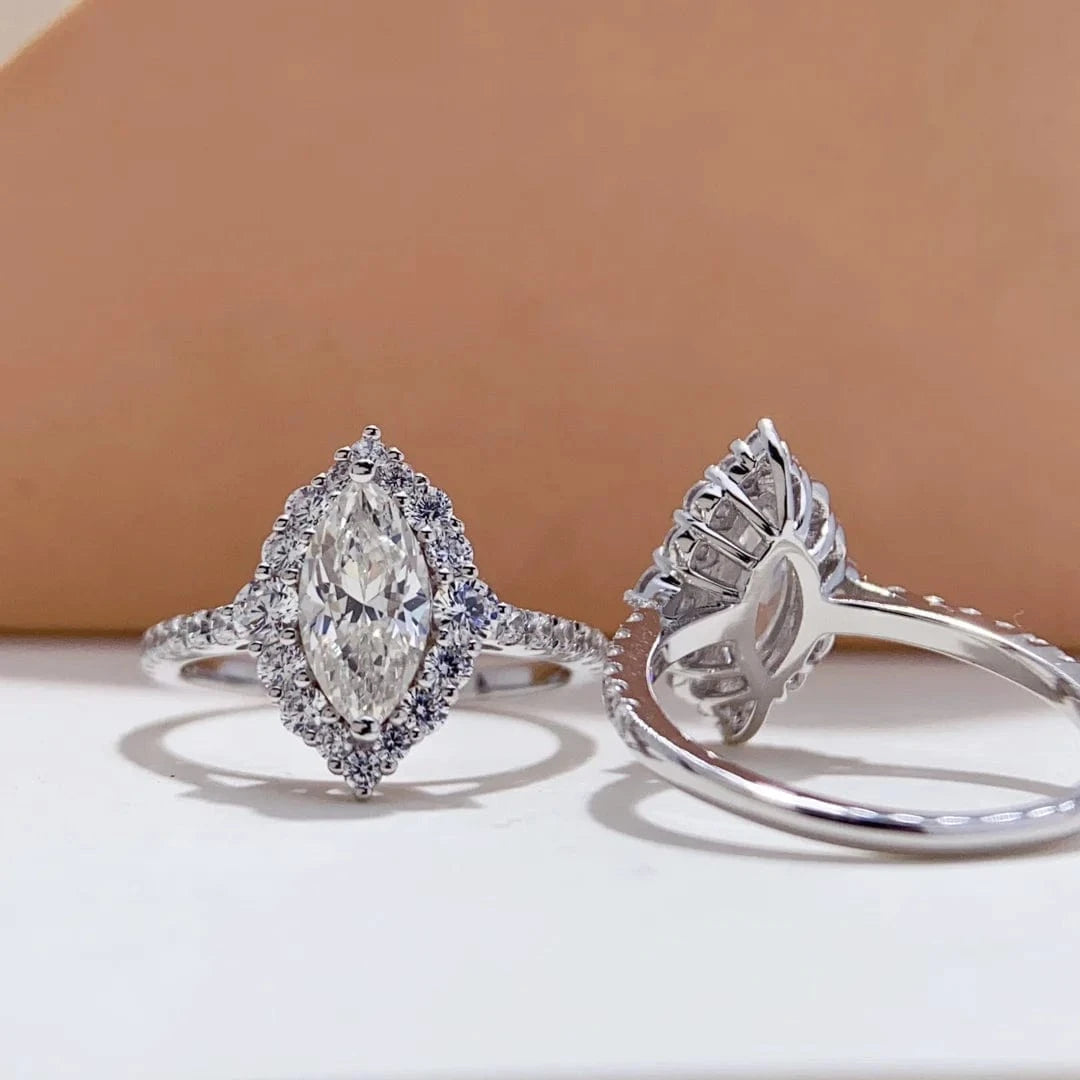 Fine S925 Silver Jewelry 1ct / 5*10mm Marquise Moissanite Diamond Engagement Ring for Women
