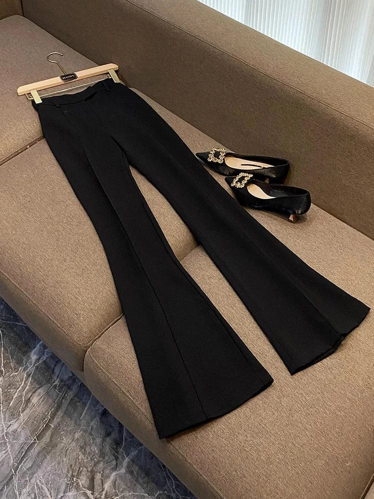 Fine Workmanship Designed Rhinestone Shoulder Sleeve Lady Office Wear Single Button Blazer Flared Pants  2 Pieces Sets Women